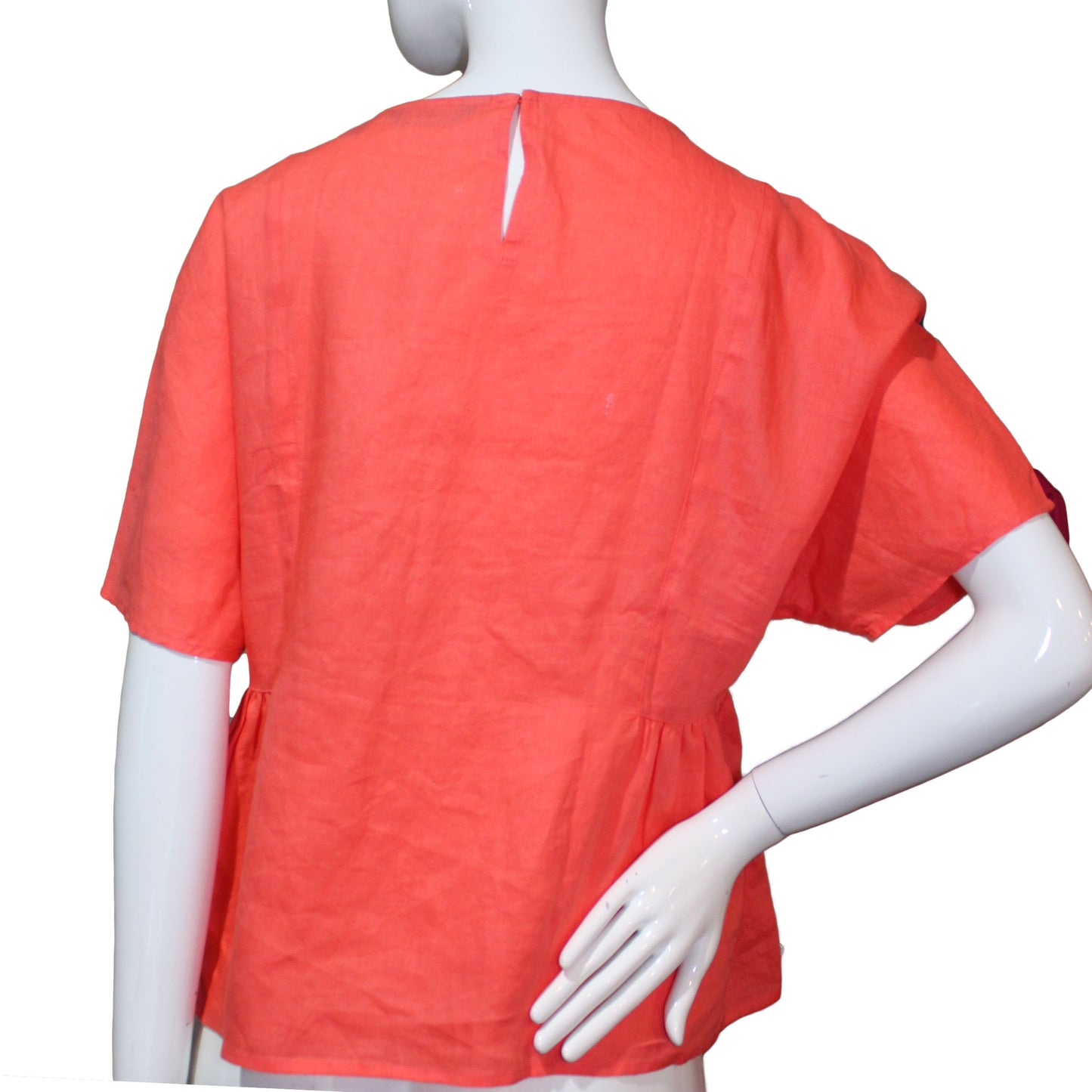 Lands End Women Size 12 Petite Embroidered Linen Blouse, Light Watermelon Sorbet