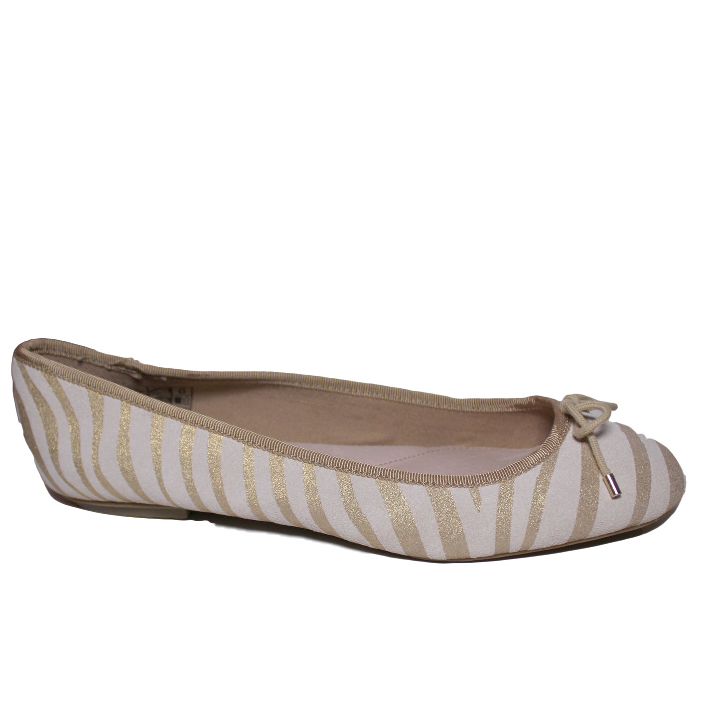 Lands End Women's Size 9.5 B, Leather Ballet Flat, Gold Zebra Stripe, Bow