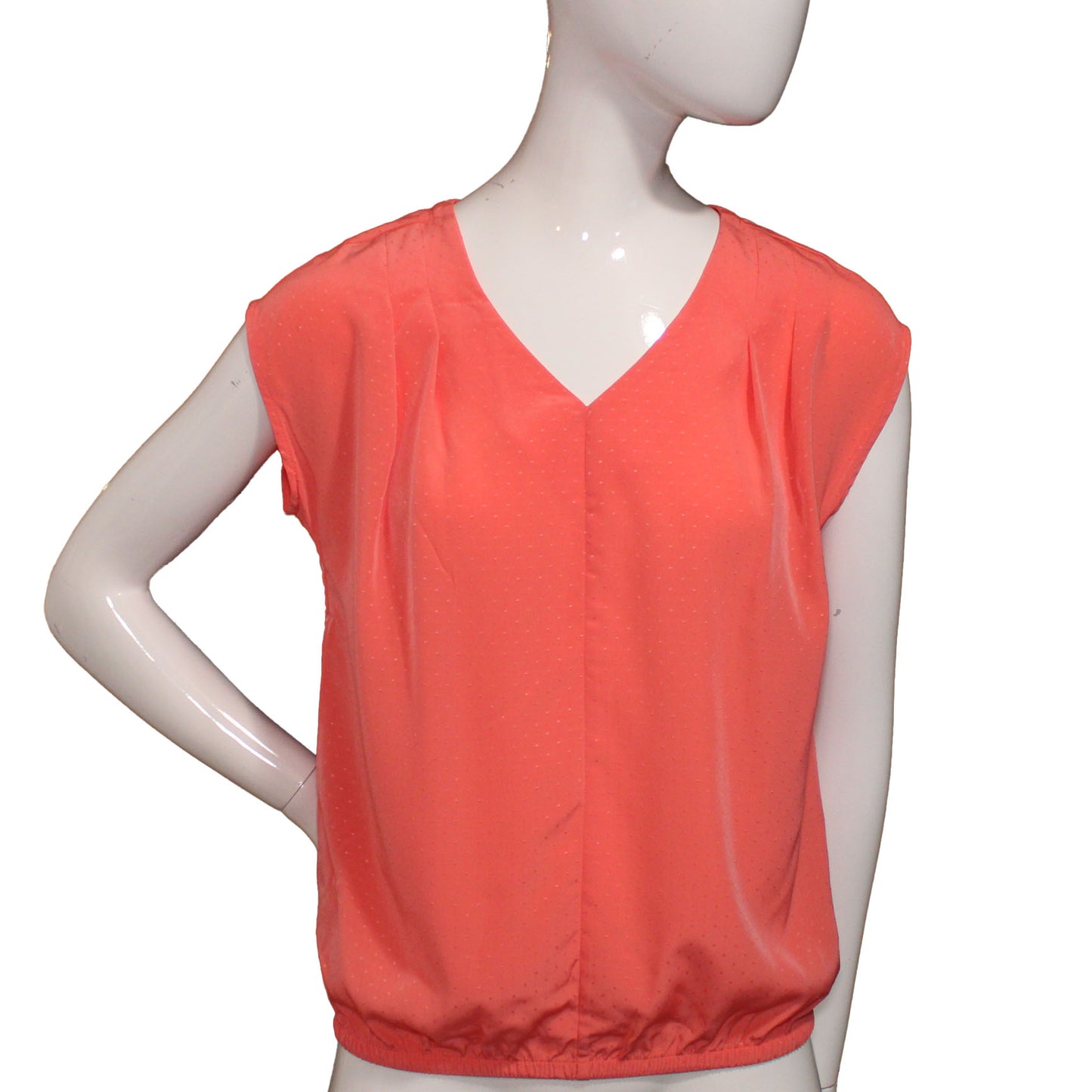 Lands' End Size 00 Petite Short Sleeve Textured Polyester Blouse, Clear Coral