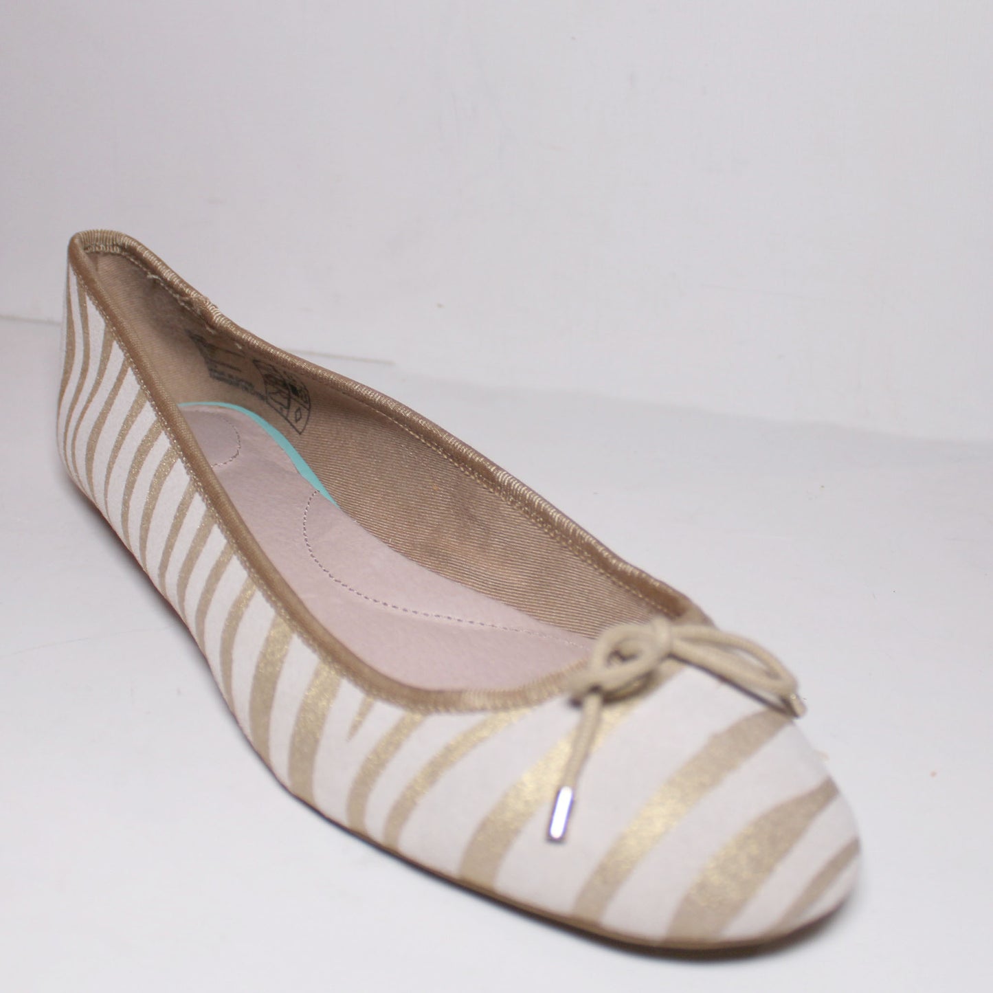 Lands End Women's Size 9.5 B, Leather Ballet Flat, Gold Zebra Stripe, Bow