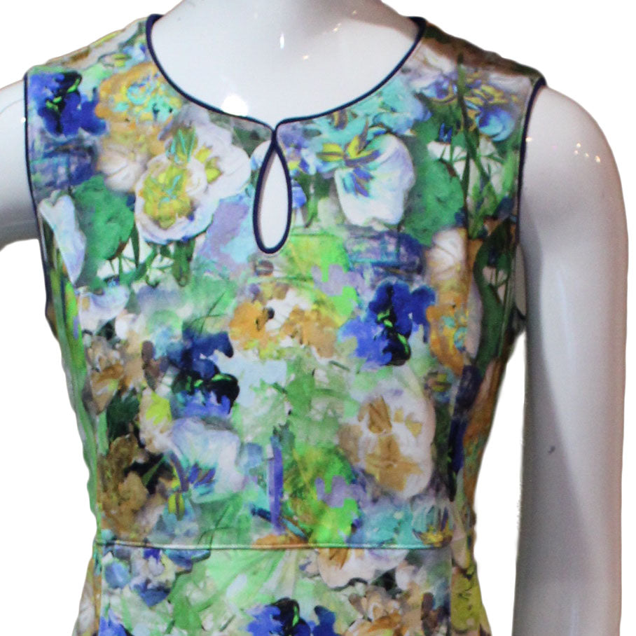 Lands End Women Size 8 Petite Sleeveless Keyhole Sheath Dress, Floral