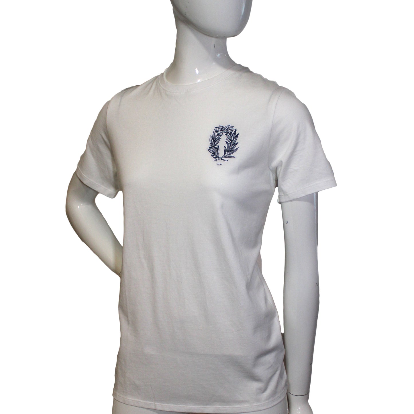 Lands End Women's Size Small Short Sleeve T-Shirt, White, Branch Wreath 1935