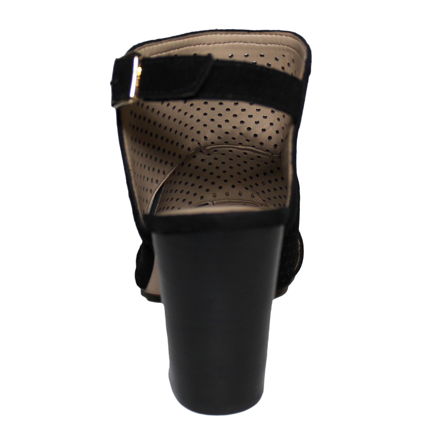 Lands End Women Size 7.5 B, Heeled Perforated Sandal, Black Suede