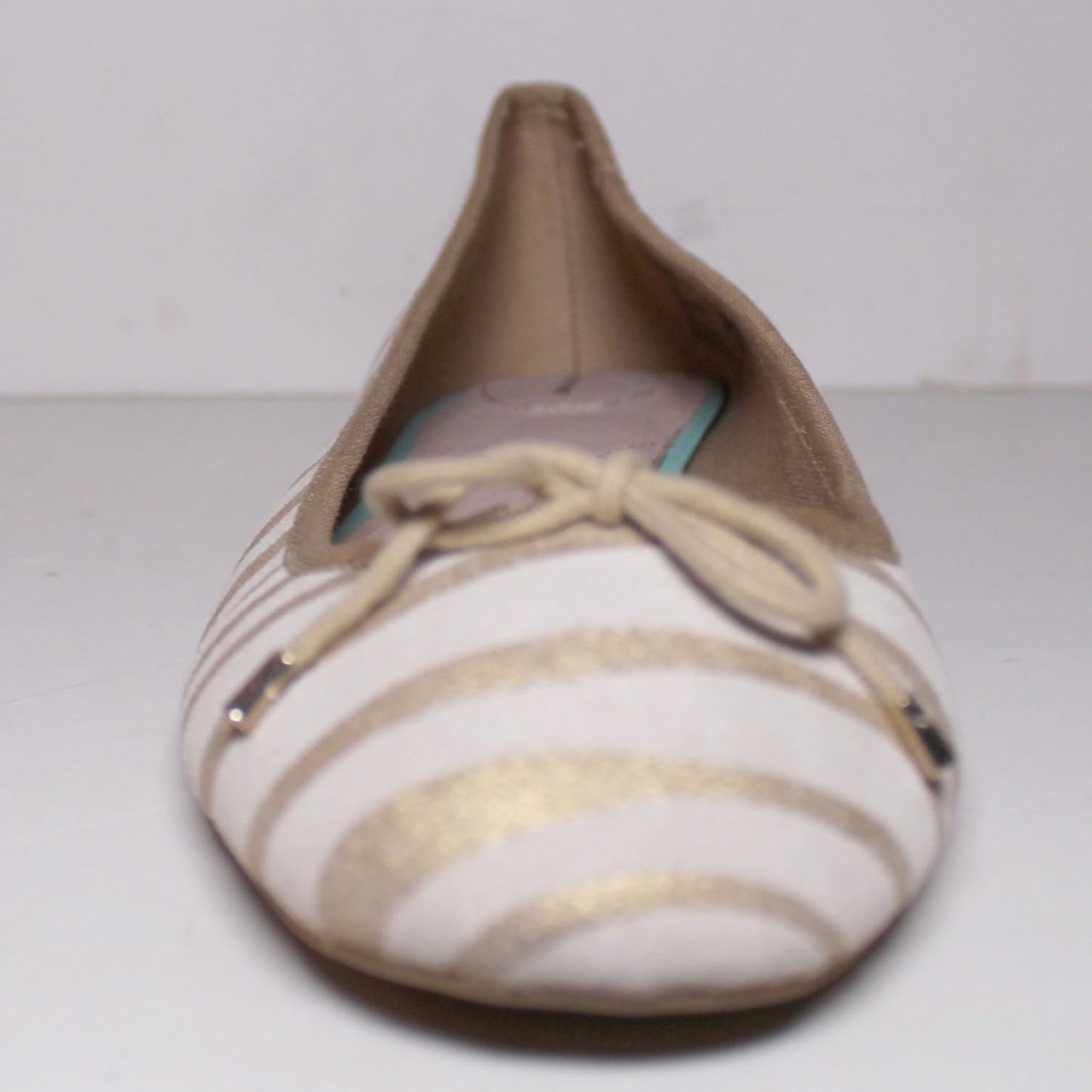 Lands End Women's Size 9.5 B, Leather Ballet Flat, Gold Zebra Stripe, Bow