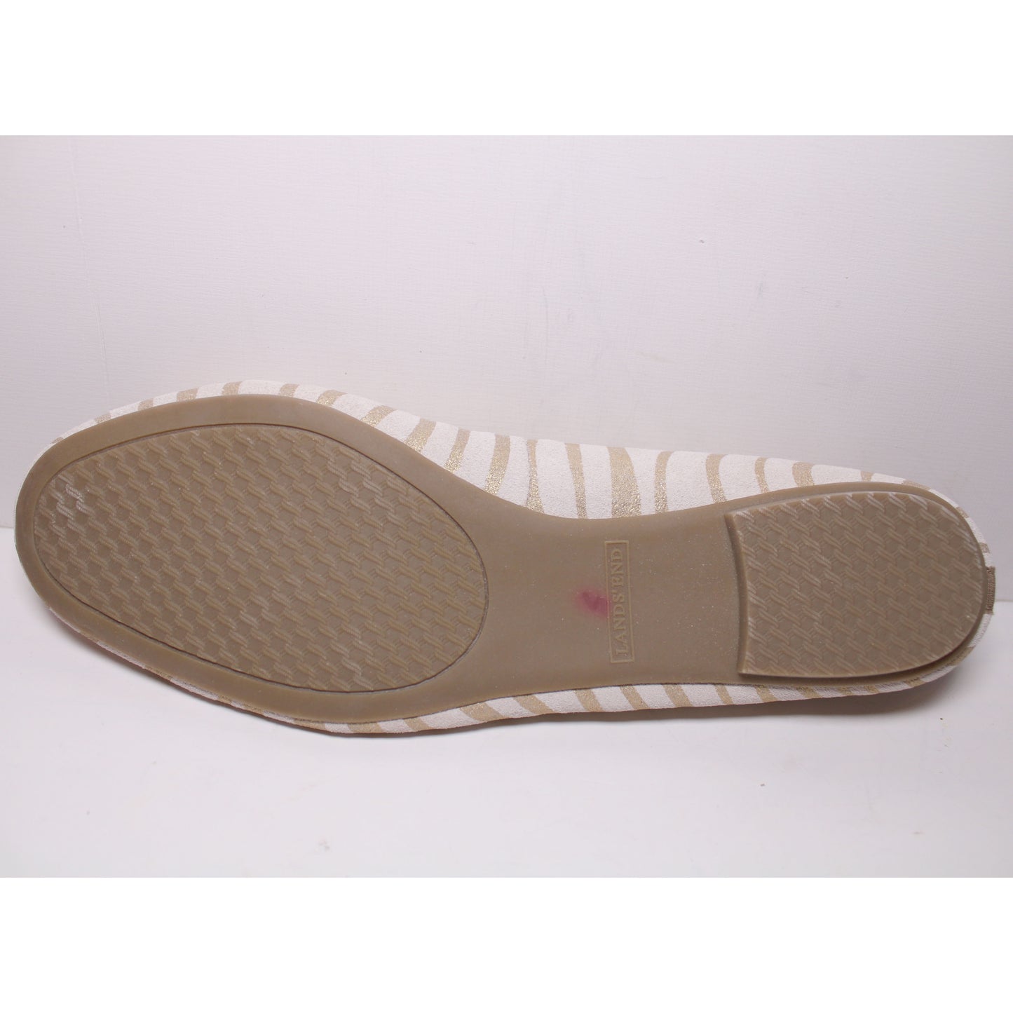 Lands End Women's Size 9.5 B, Leather Ballet Flat, Gold Zebra Stripe, Bow
