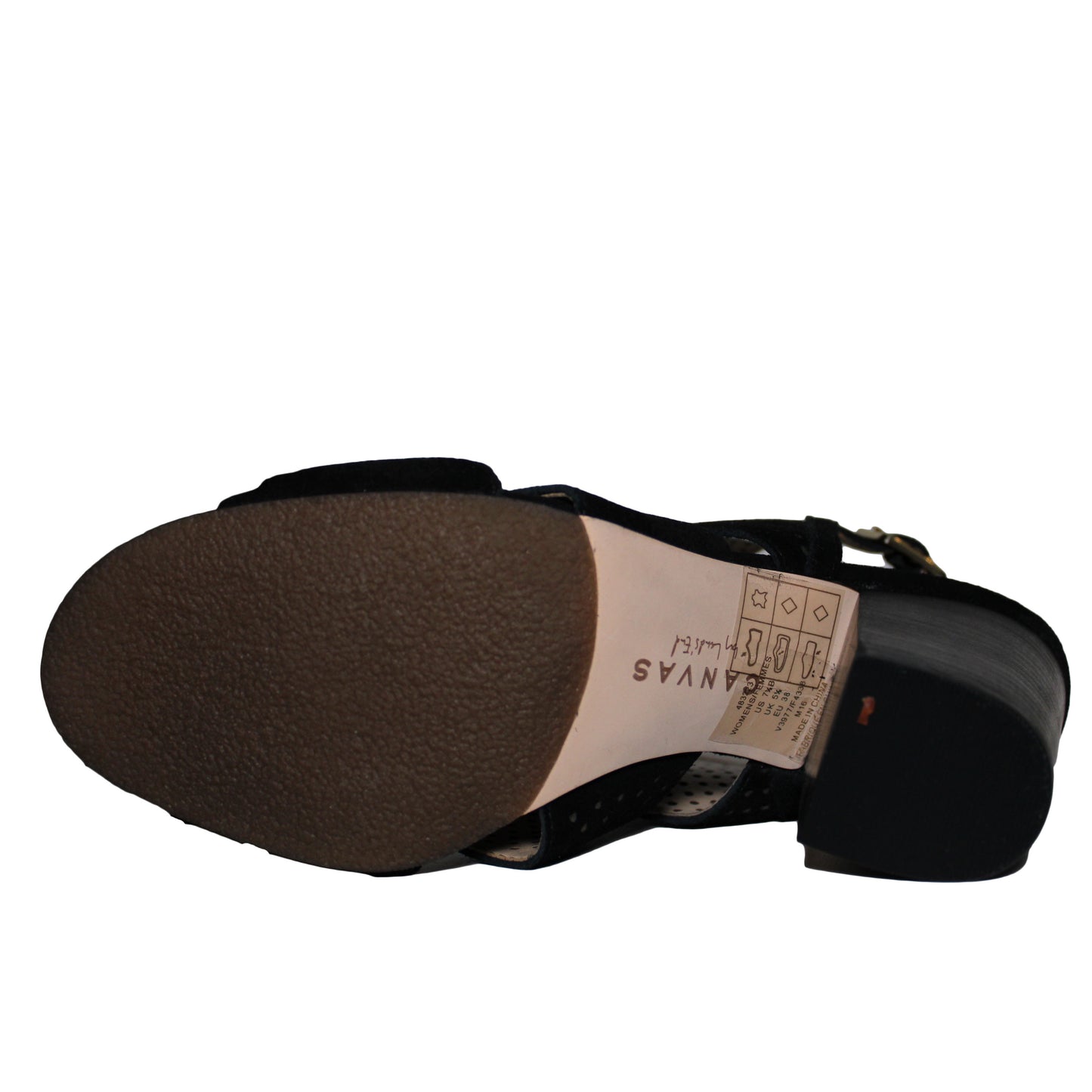 Lands End Women Size 7.5 B, Heeled Perforated Sandal, Black Suede