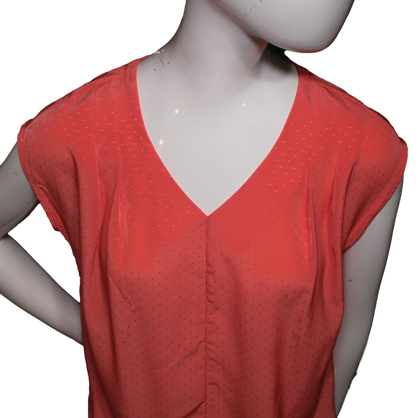 Lands' End Size 00 Petite Short Sleeve Textured Polyester Blouse, Clear Coral