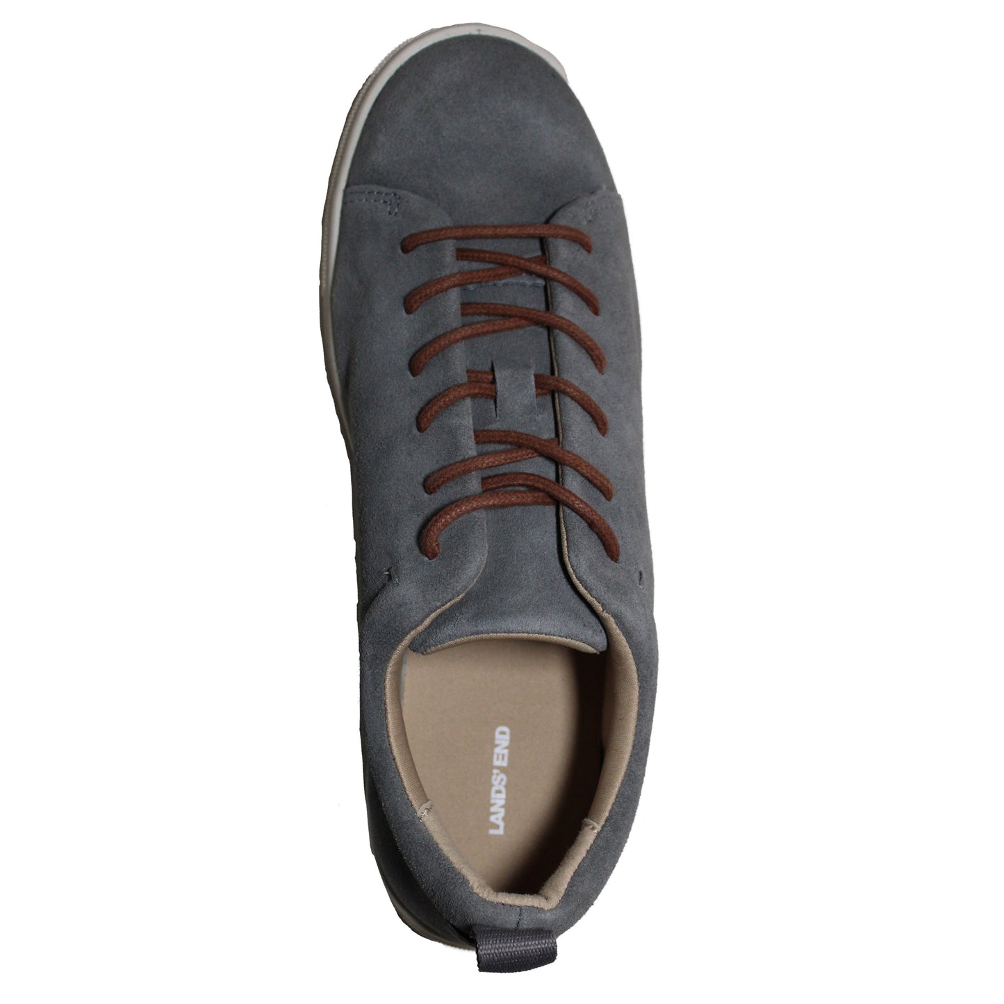 Lands End Men Size 8, Casual Lace-up Suede Sneaker Shoe, Iron Gray