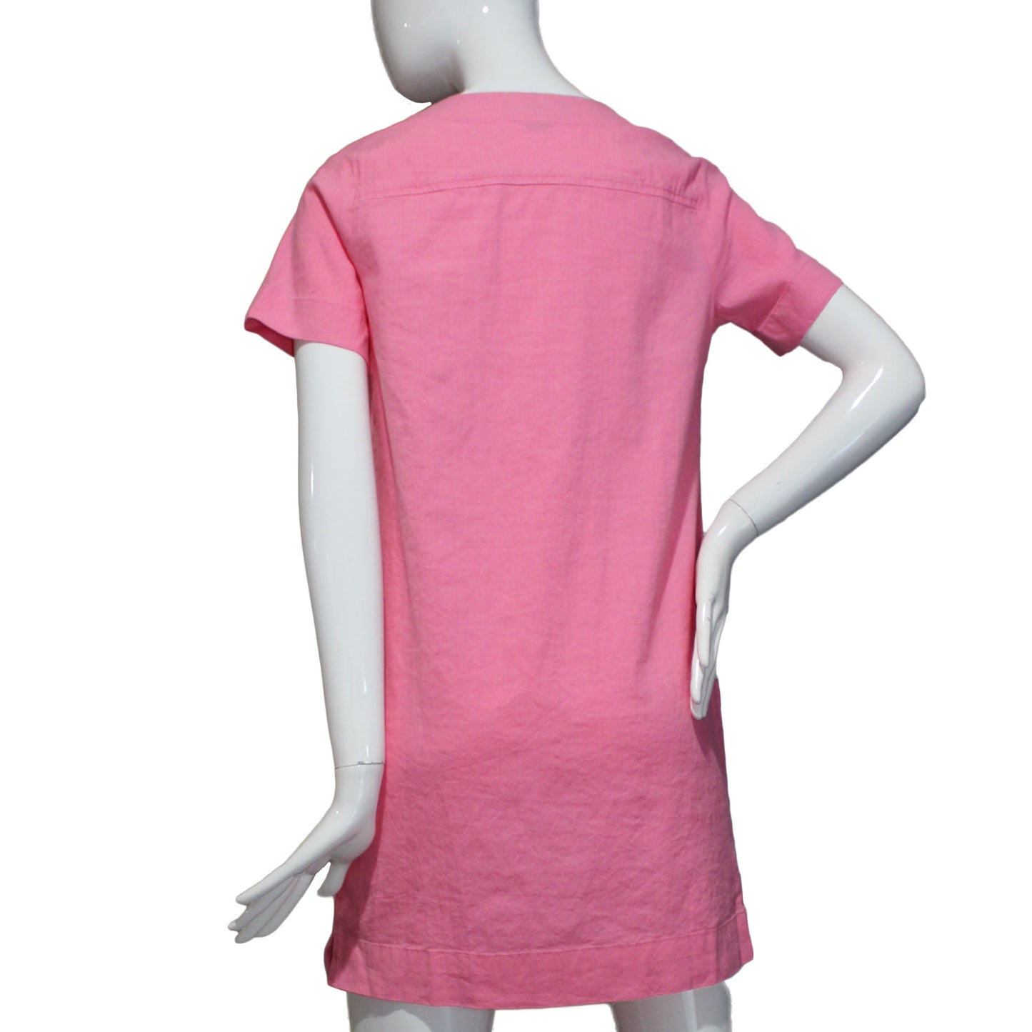 Lands End Women's Size 0 Petite Short Sleeve Woven Lace Top Tunic Dress, Pink