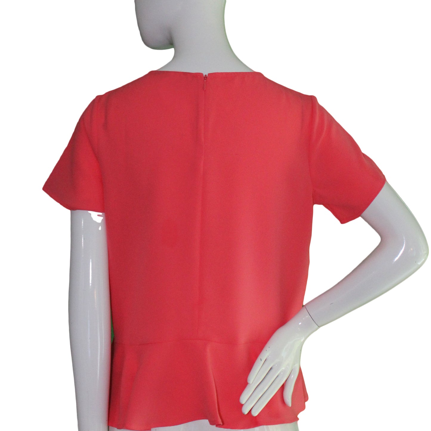 Lands End Women Size 4 Petite Short Sleeve Ruffle Hem Crepe Blouse, Lt. Cherry