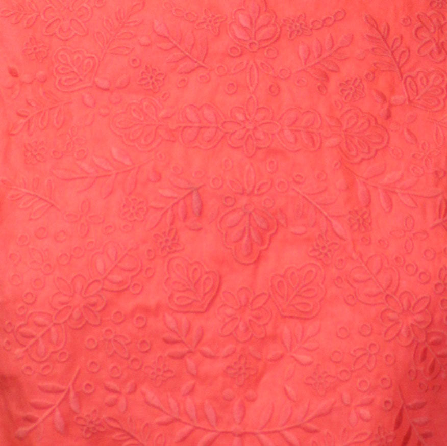 Lands End Women Size 12 Petite Embroidered Linen Blouse, Light Watermelon Sorbet
