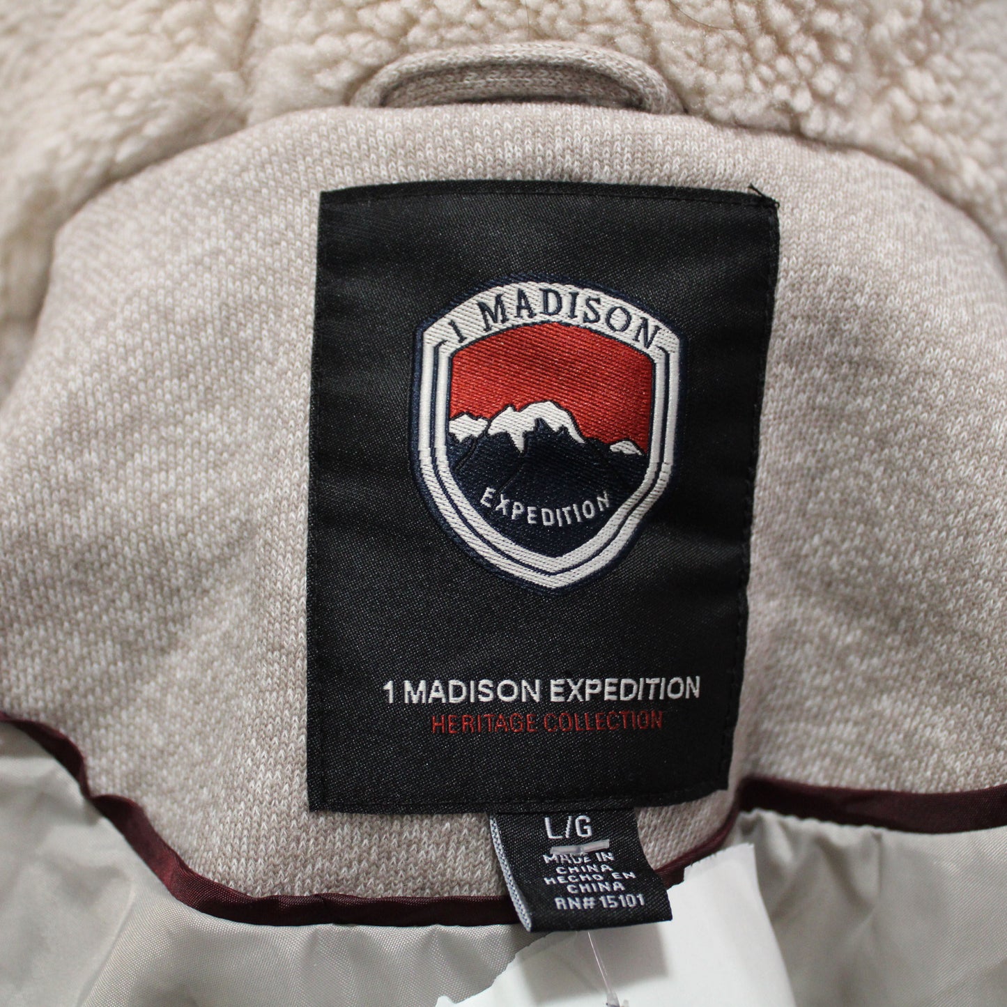 1 Madison Expedition Ladies' Size Large, Knit Full Zip Hooded Jacket, Cream, Customer Return