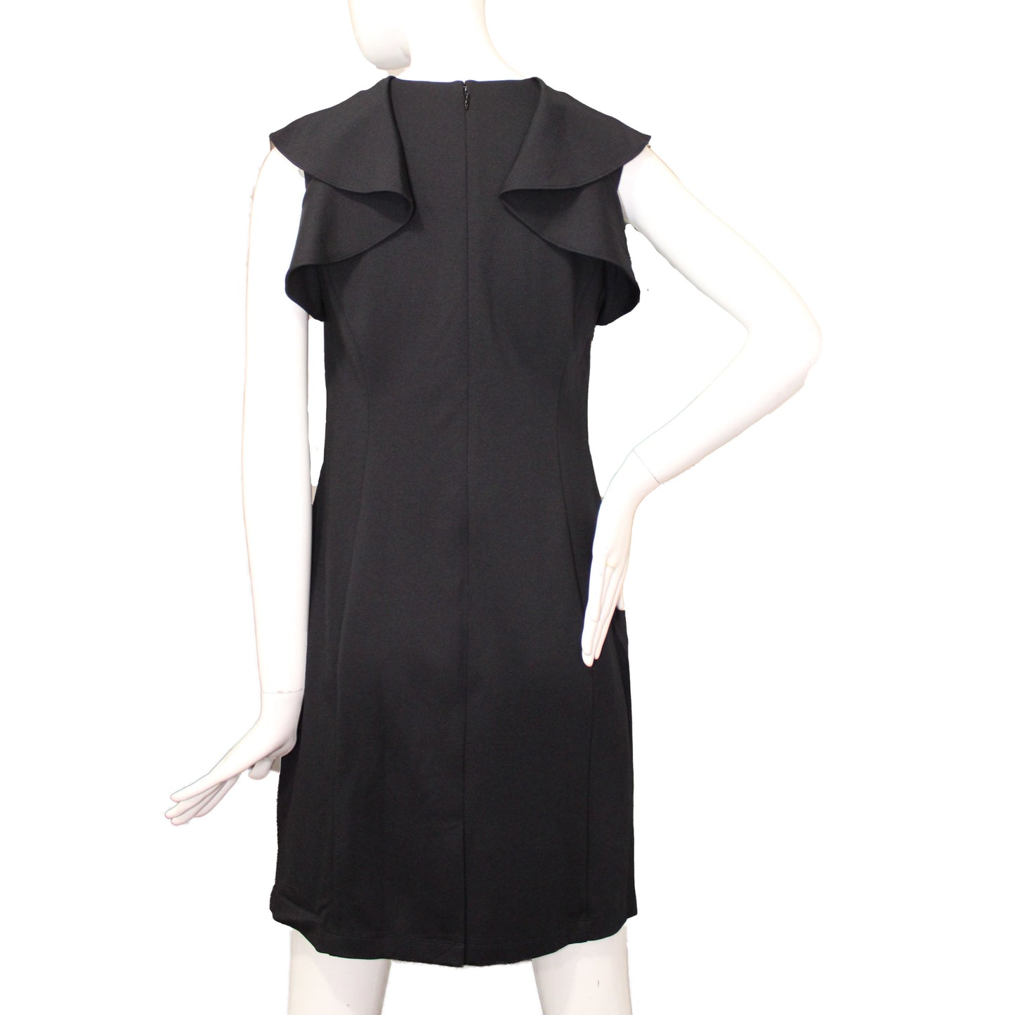 Lands' End Size 6 Petite, Sleeveless Ruffle Sleeve Ponte Dress, Black