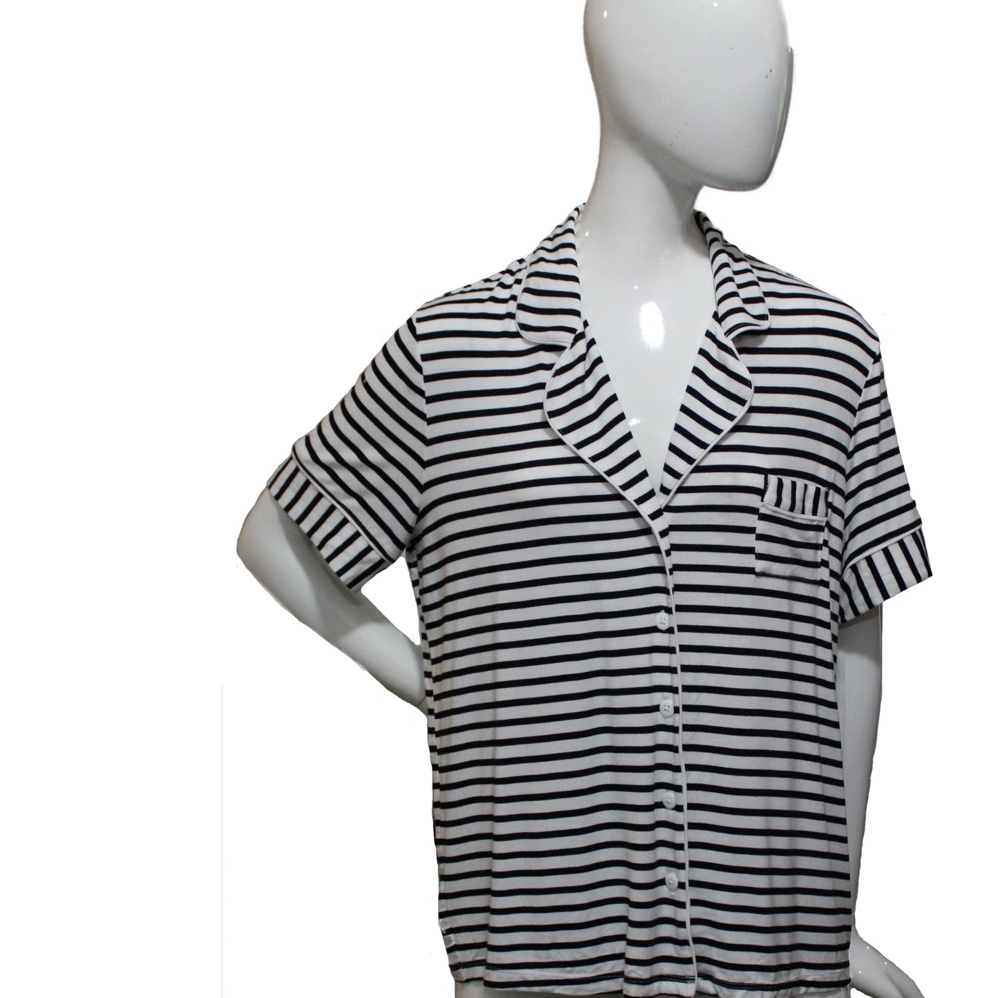 Alfani Ladies Size Large Short Sleeve Sleep Top (only), White-Black Stripe
