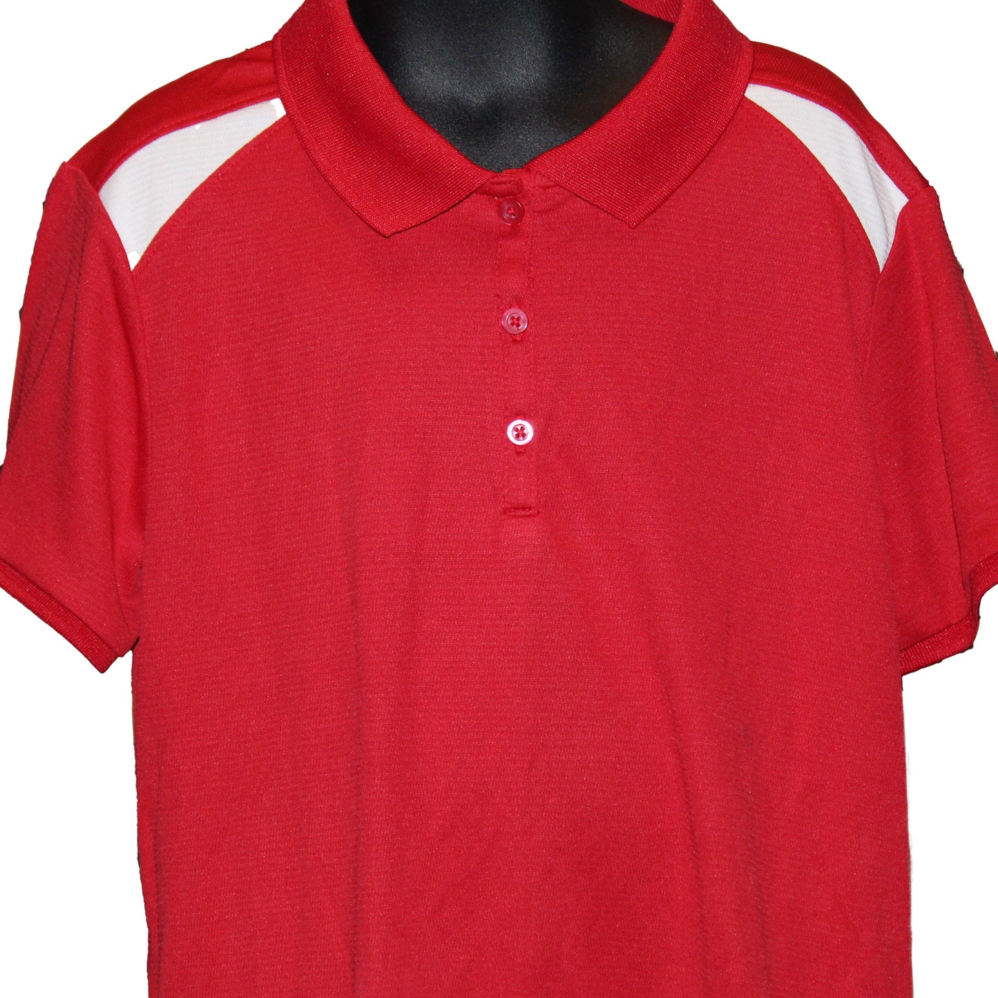 Lands End Uniform Girls Medium (10-12) Short Sleeve Active Polo, Color Block Red