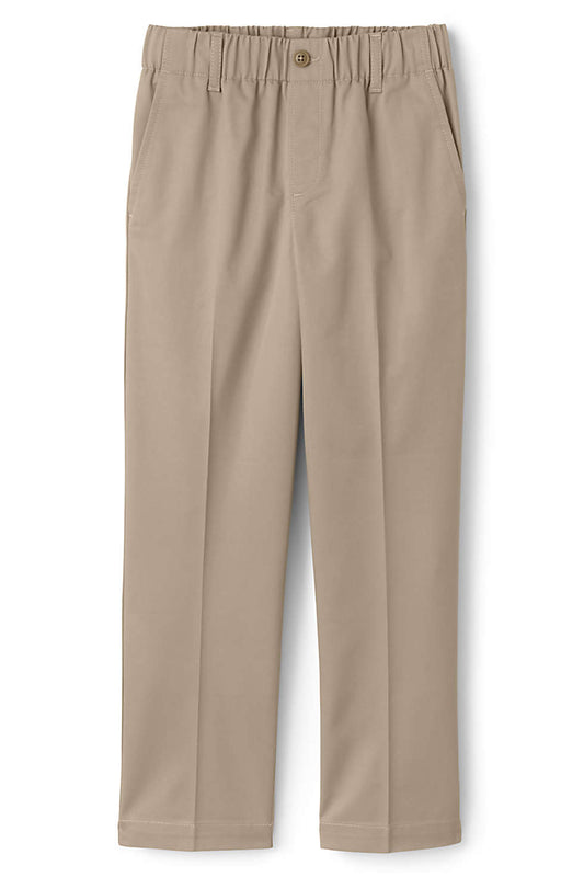 Lands End Uniform Boys 20, 27" Inseam Elastic Waist Pull-On Chino Pants, Khaki