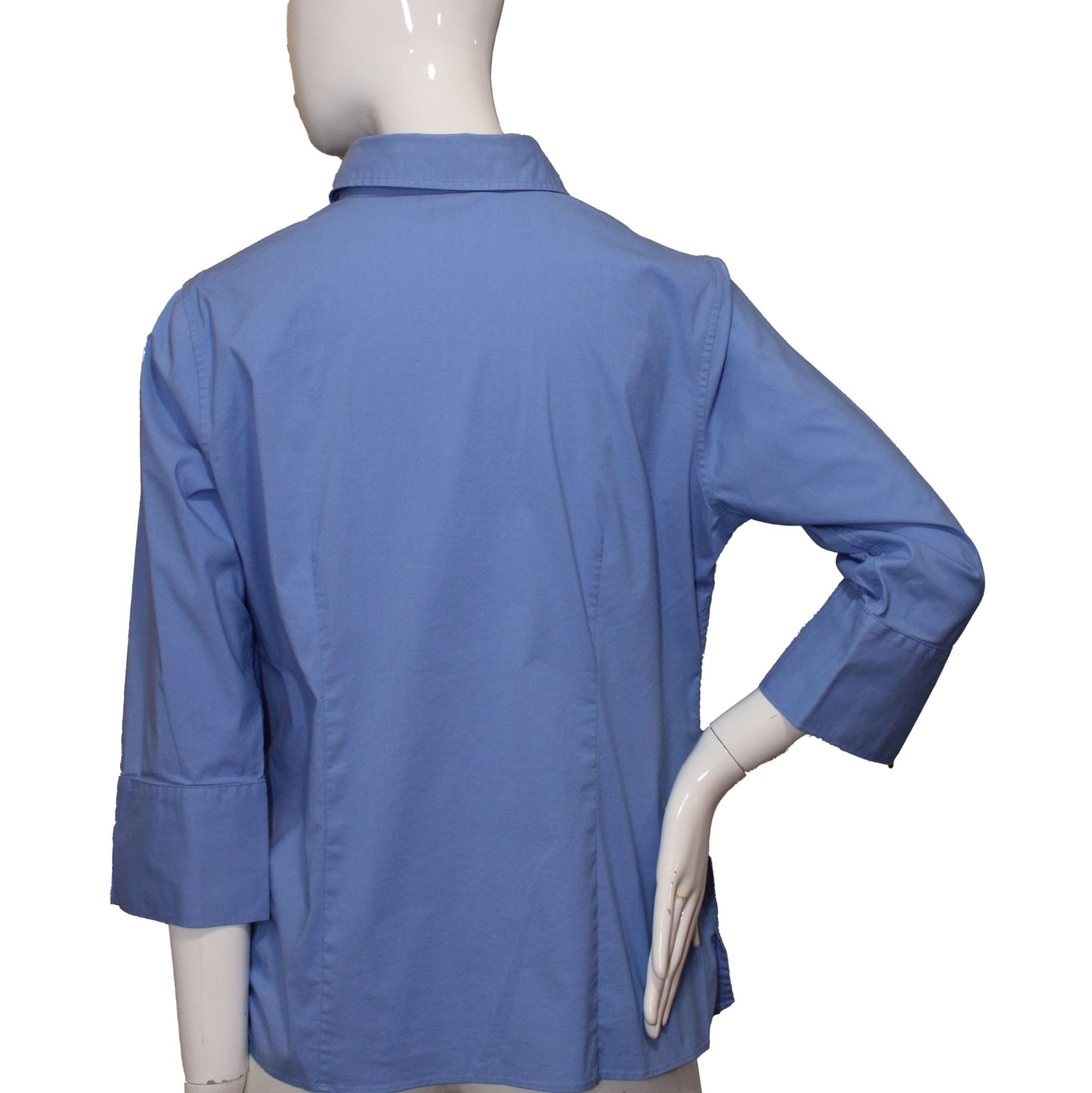 Lands' End Women's 00 Petite, 3Q Sleeve Broadcloth Button Front Shirt, True Blue