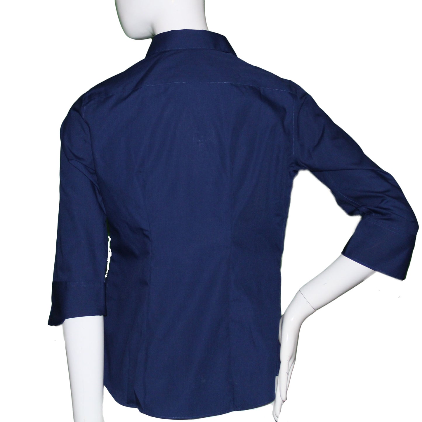 Lands End Women's Size 0 Petite, 3/4 Sleeve Broadcloth Shirt, Dark Sapphire