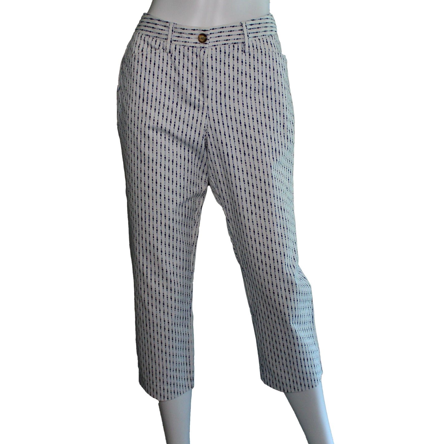 Lands' End Women's Size 4 Petite, Chino Crop Pants, Cloud Blue-White Stripes