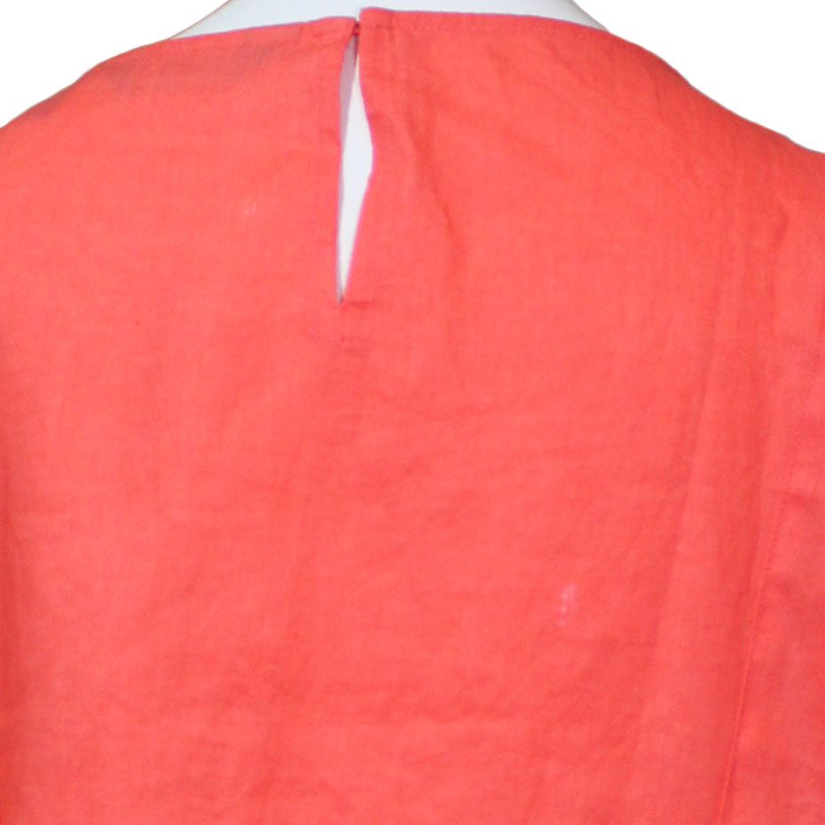 Lands End Women Size 12 Petite Embroidered Linen Blouse, Light Watermelon Sorbet