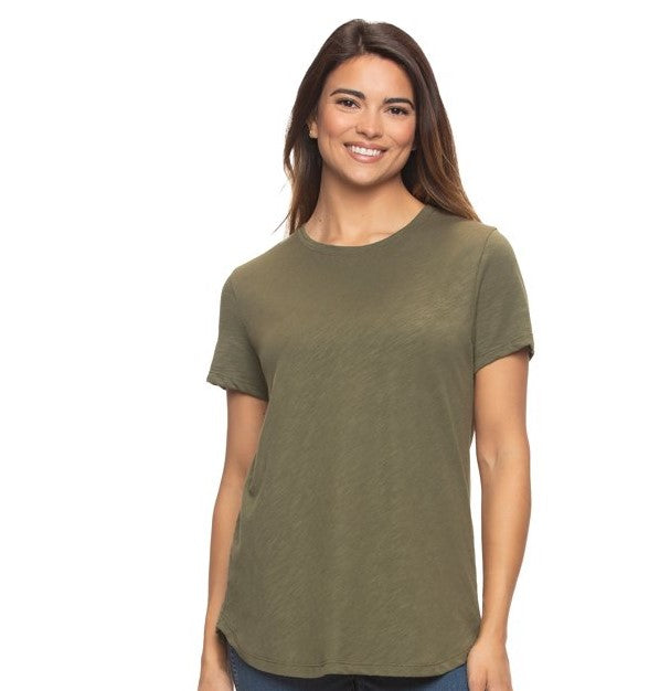 Felina Ladies' Size Medium, Slub Jersey Crew Neck T-Shirt , Olive Night (Green)