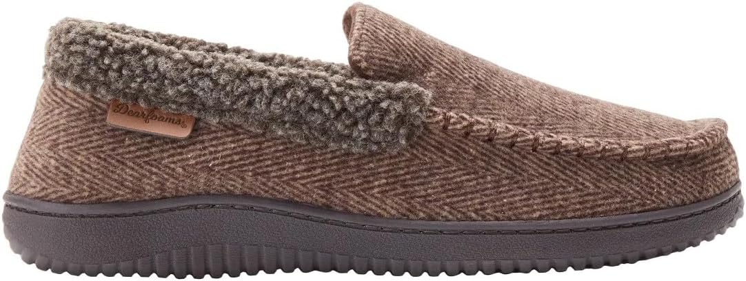 Dearfoams Mens' Size Medium (9-10), Indoor/Outdoor Memory Foam Slippers, Coffee