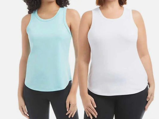 Danskin Ladies' Size XXL (18), 2-pack Air Brushed Tank Tops, Aqua (1) White (1)