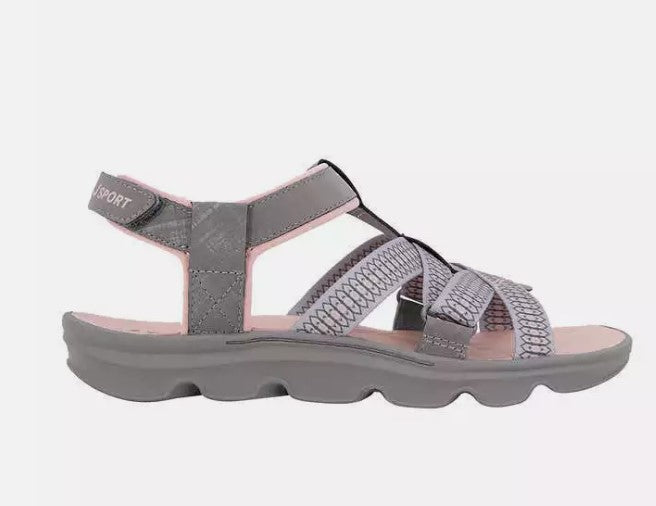 Jsport Ladies' Size 7 Strap Sandals All Terra Traction, Grey, Customer Return