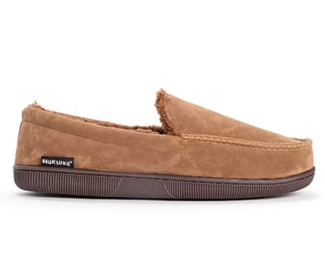 Muk Luks Men's Size Large (12-13), Faux Suede Moccasin Slippers, Camel