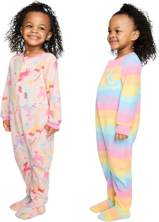 Kids Headquarters Toddler Size 2T 2-Pack Footed Blanket Sleeper, Pink Unicorn