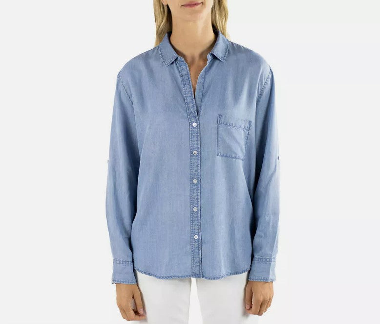 Jachs Girlfriend Ladies' Size XS (0-2) Long Sleeve Button-Up Blouse, Blue