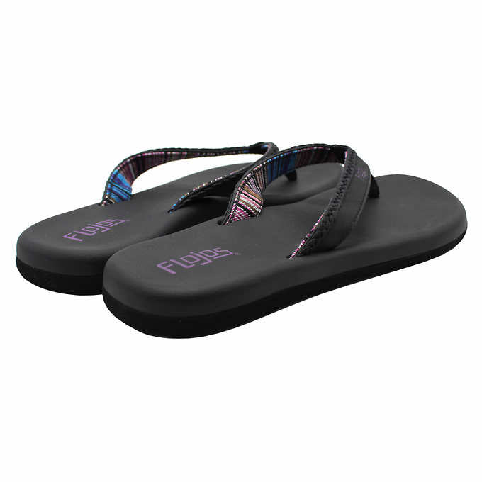Flojos Ladies' Size 6, Maddy Flip Flop Sandal, Black-Lavender, Customer Return