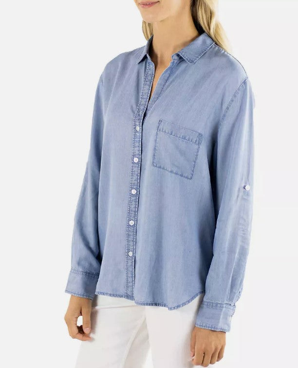 Jachs Girlfriend Ladies' Size XS (0-2) Long Sleeve Button-Up Blouse, Blue