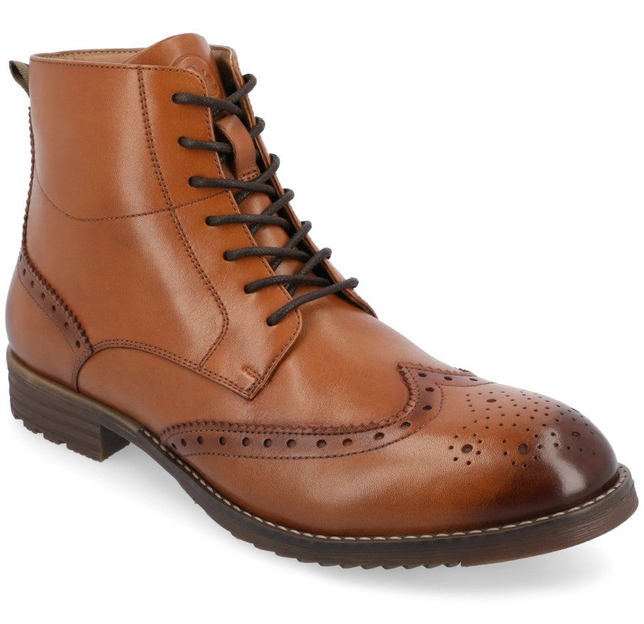 Thomas & Vine Men's Size 8, Edison Leather Wingtip Ankle Boots, Cognac