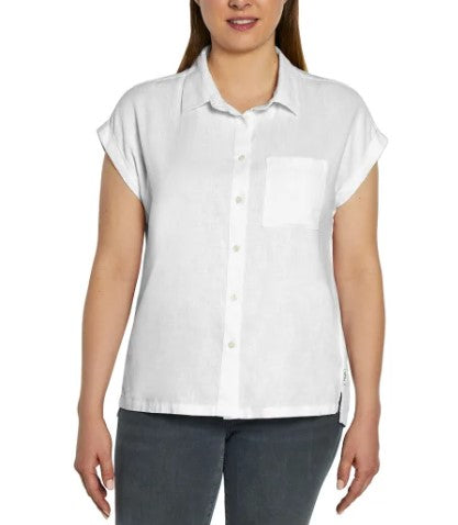 Orvis Ladies' Size Large (10-12) Short Sleeve Linen Blend Shirt, White