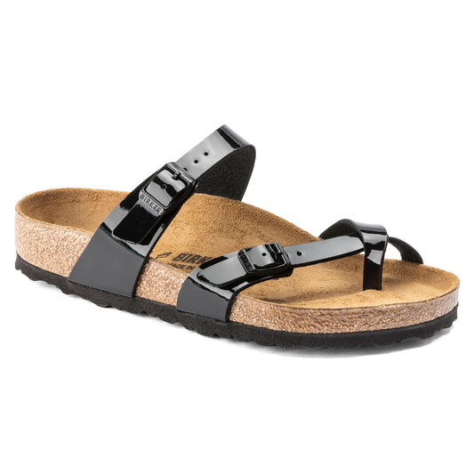 Birkenstock Mayari Size 41 Narrow Fit Leather Birko-Flor Sandal, Black Patent, New in Box