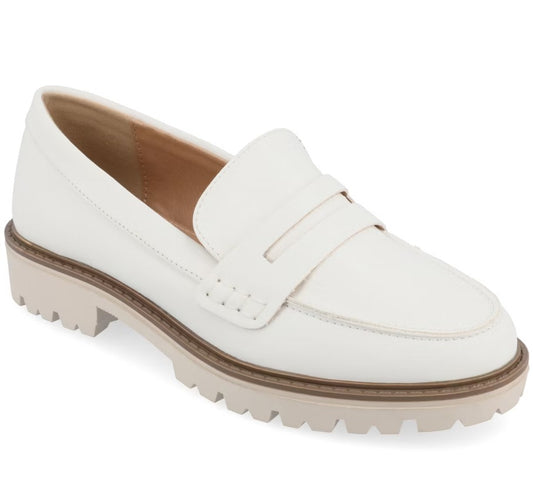 Journee Women's Size 6.5, Kenly Chunky Lug Sole Penny Loafer Shoes, White