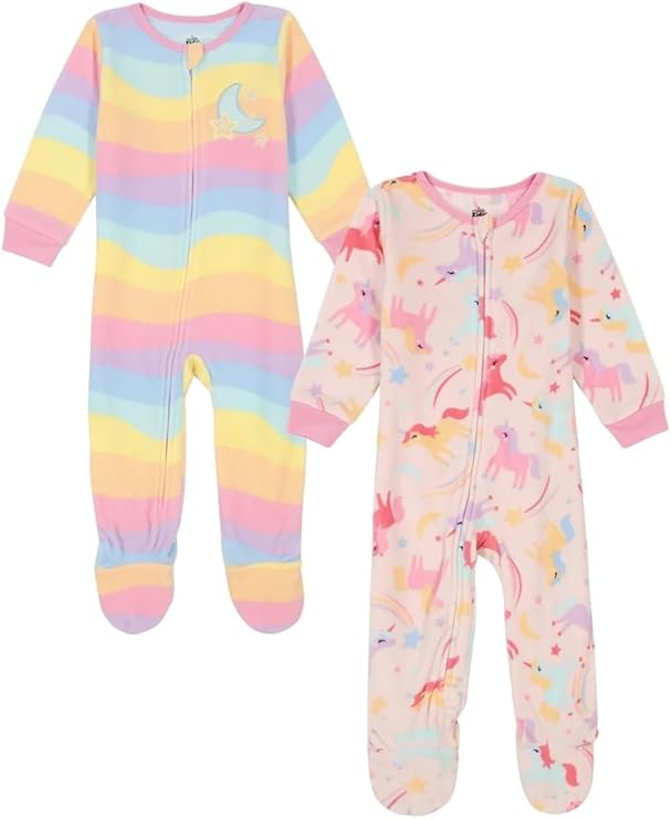 Kids Headquarters Toddler Size 2T 2-Pack Footed Blanket Sleeper, Pink Unicorn