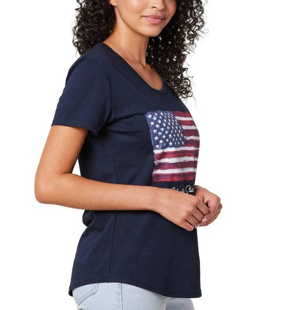 General Standard Ladies' Size Small Americana T-Shirt USA Flag, Navy