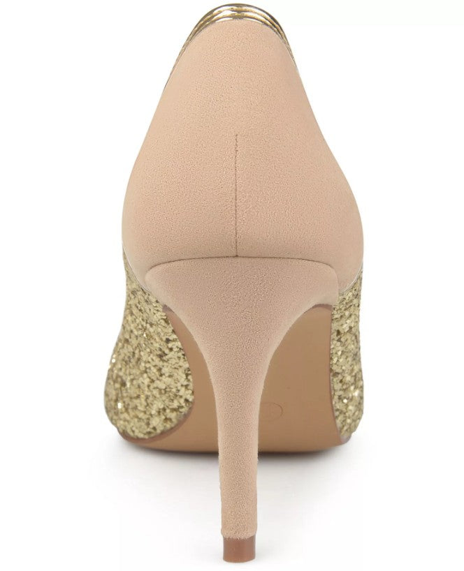 Journee Women's Size 11, Kalani Stiletto Heels Pumps, Glitter Gold