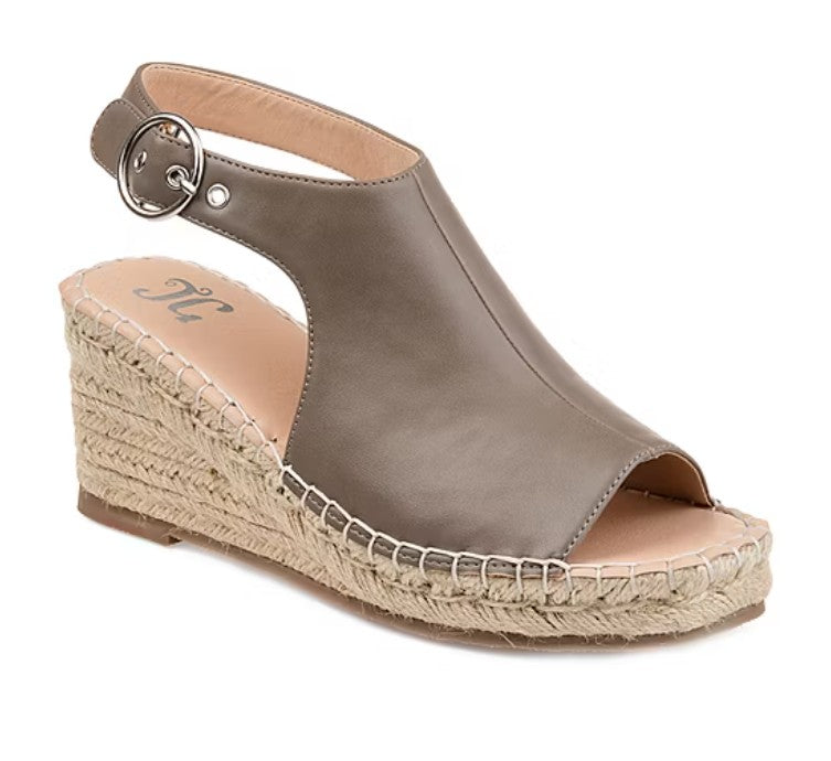 Journee Women's Size 10 Wide, Crew Espadrille Wedge Sandals, Taupe