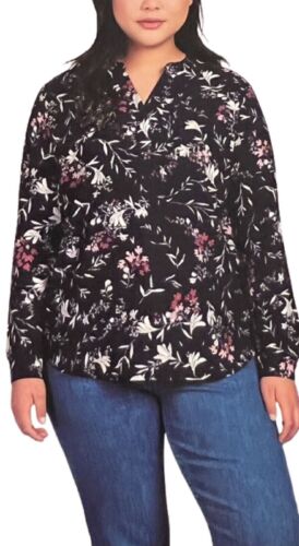 Hilary Radley Ladies' Size XXL, Long Sleeve Blouse, Blue Floral