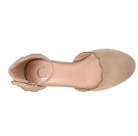 Journee Collection Women Size 11, Edna Ankle Strap Heeled Sandals Pumps, Taupe