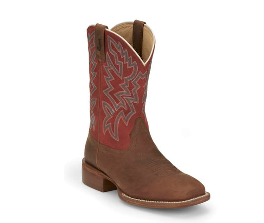 Justin Jackpot Brown Cowhide 11" Men Size 11 D, Square Toe Cowboy Boots, Grade A
