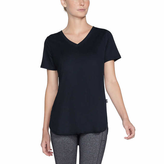 Skechers Ladies' Size Large Rib V-Neck Tee, Short Sleeve, Black