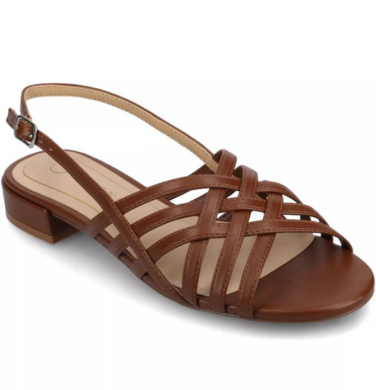 Journee Collection Women's Size 11, Cassandra Slingback Flat Sandals, Brown