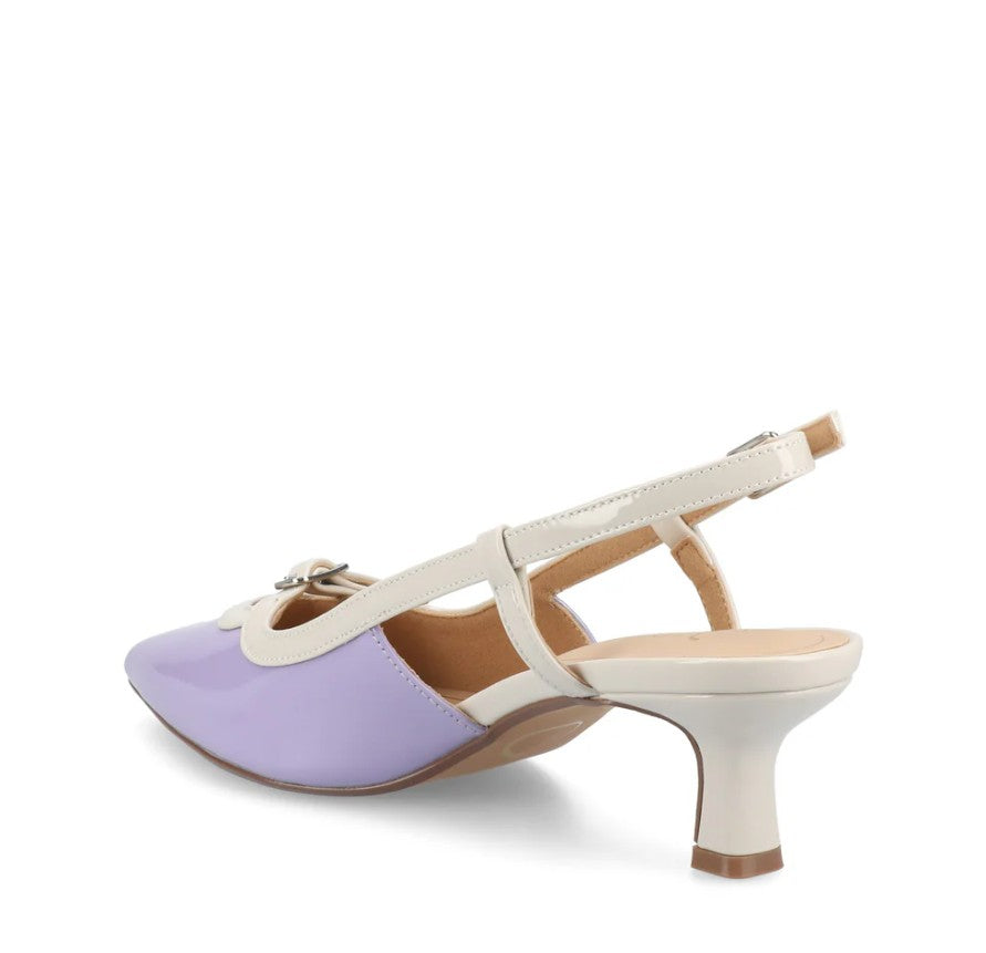 Journee Women's Size 8 Wide, Padma Slingback Kitten Heel Pumps, Patent Lilac