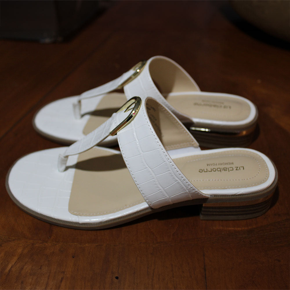 Liz Claiborne Women's Size 7 M, April Low Split Toe Sandals, White