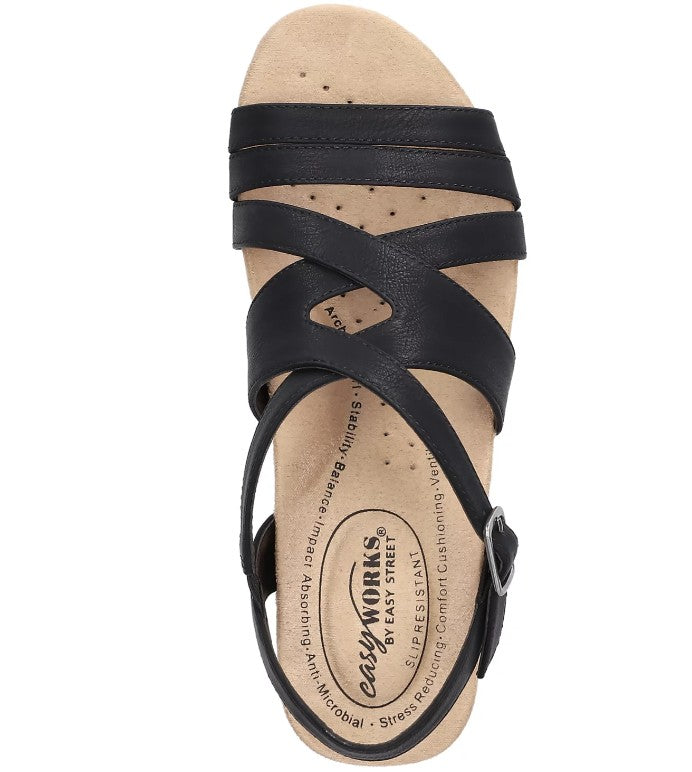 Easy Works by Easy Street Women's 8.5 WW, Rosella Slip-Resistant Sandals, Black
