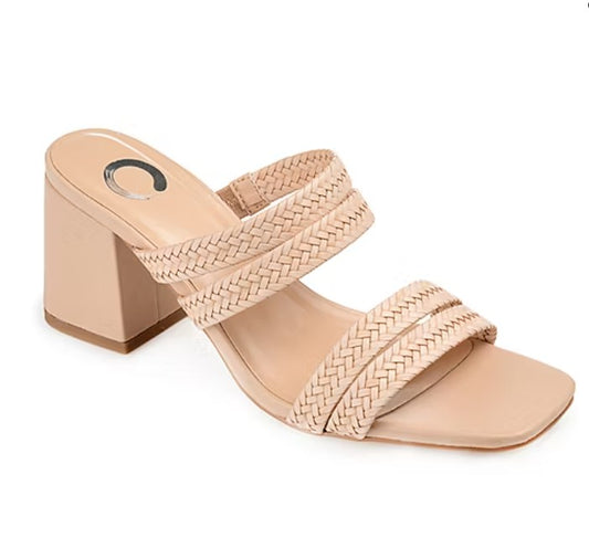 Journee Collection Women's Size 8.5, Natia Mid Block Heel Sandals, Tan